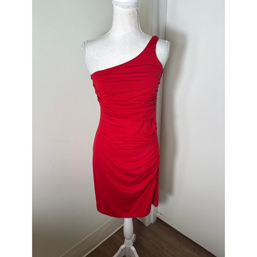 Susana Monaco Red One Shoulder Knee Length Shift Dress Sz S